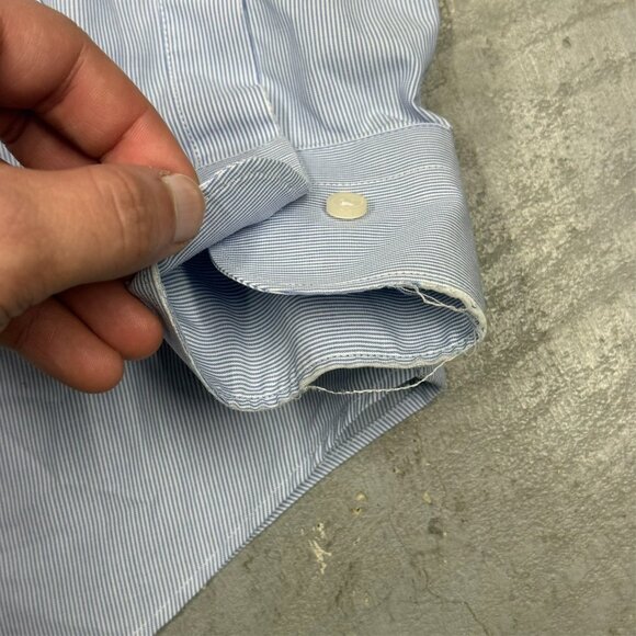 SuitSupply Dress Shirt "Traveller" Striped Long Sleeve Blue Cotton 41 16 Large - Picture 5 of 9